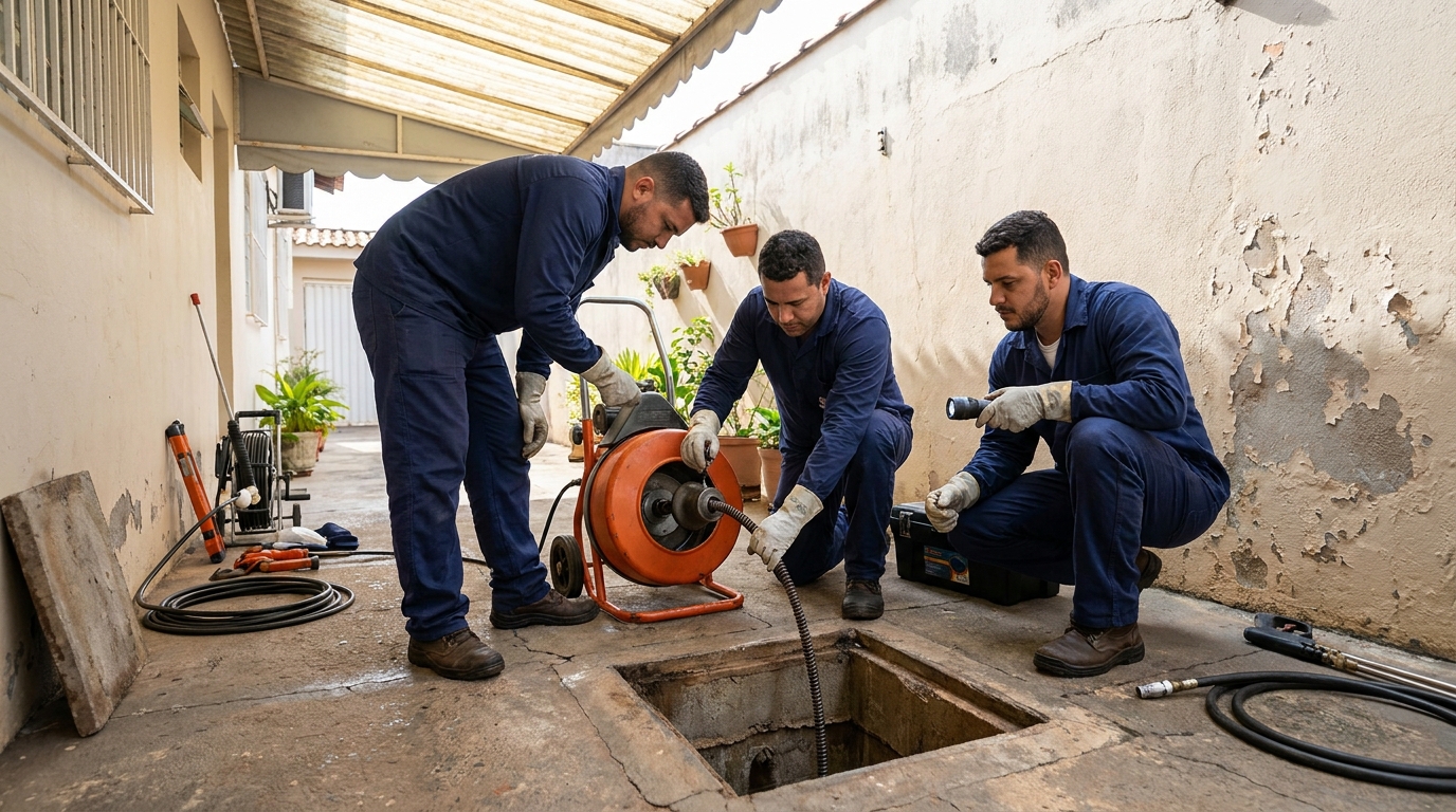 Desentupimento de esgoto com hidrojateamento em Franca‑SP
