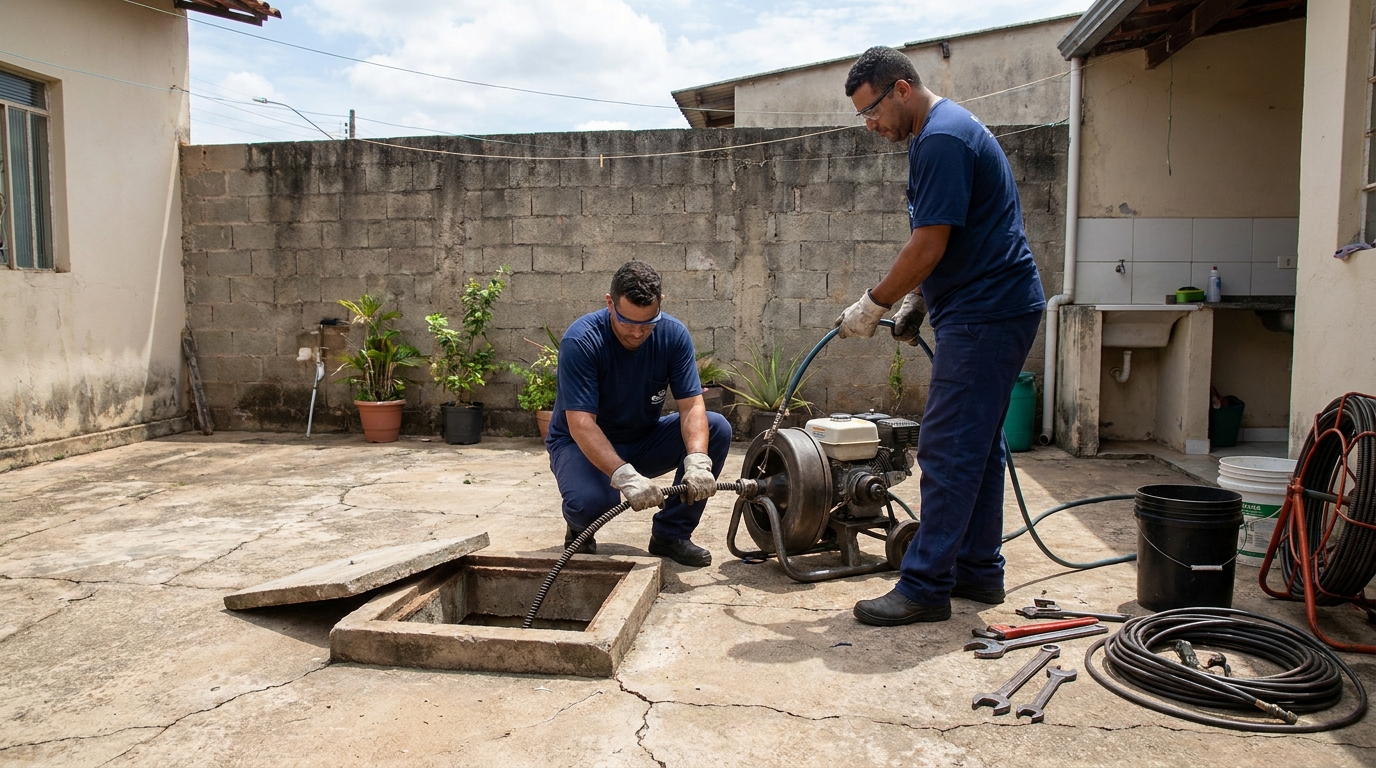 Desentupimento de esgoto residencial em Franca‑SP