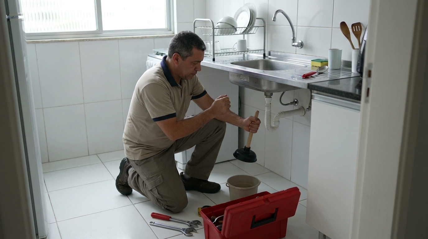 Desentupimento de pia residencial em Franca‑SP