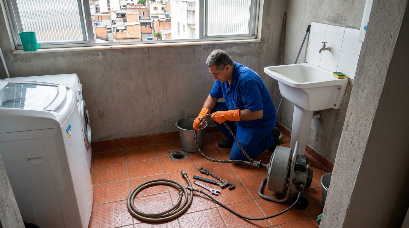 Desentupimento de ralo com equipamento em Franca‑SP